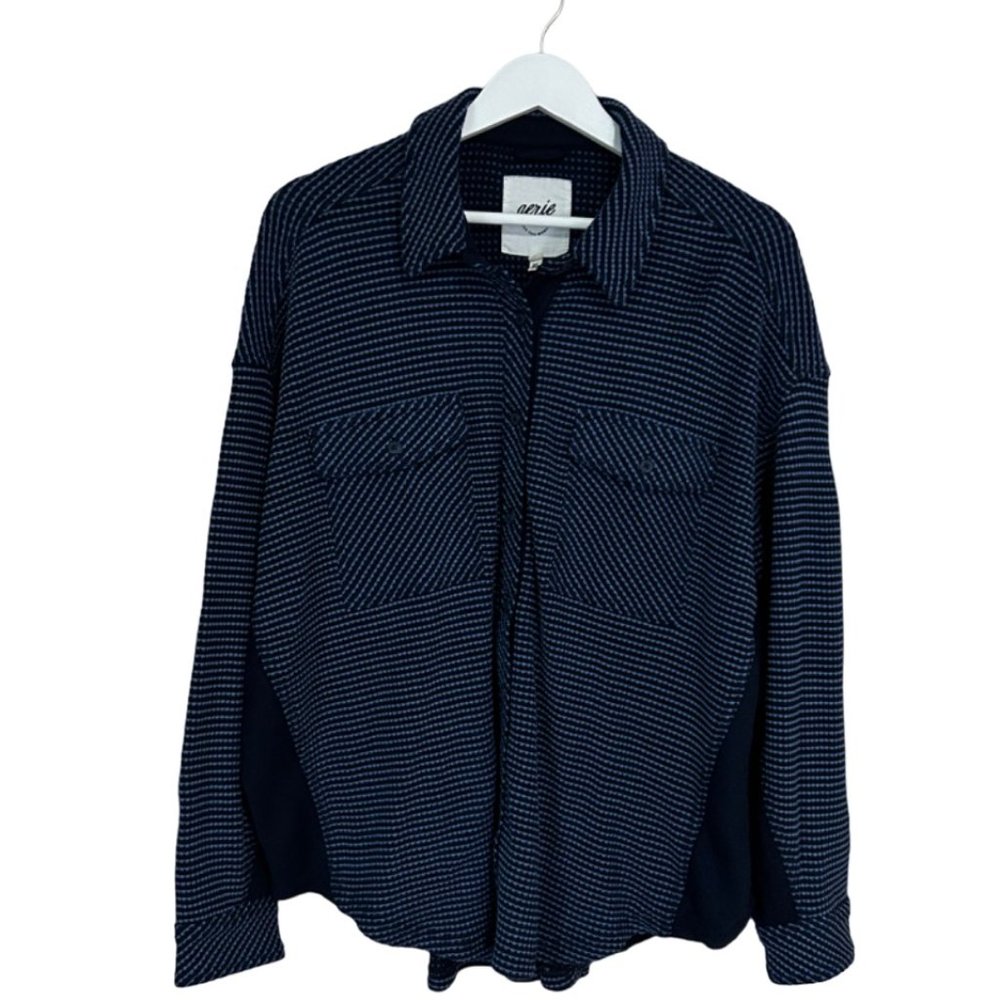 Women's AERIE Oversized Long-sleeve Button Top - Navy Blue Pattern - Size M NEW!
